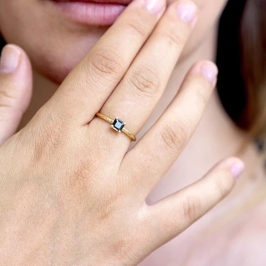 Generous Diamond Ring14k White gold stylish Engagement Ring, Rare Black CROWN Trendy designer jewelry