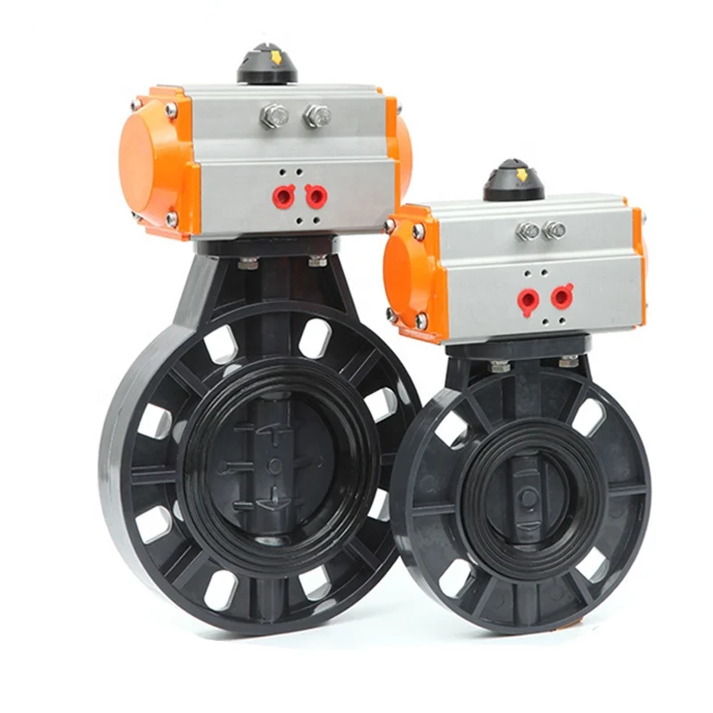 2/4/6/8 Inch EPDM FPM seat Plastic PVC UPVC Wafer Type Double Flanged Pneumatic Butterfly Valve