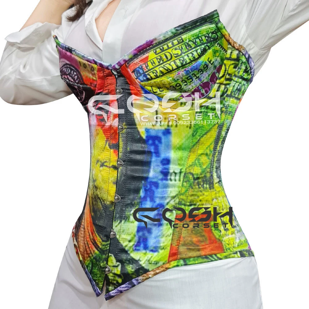 Wholesale New Arrival Best Selling Body Adjustable Shaper Digital Printed Sublimated Party Wear Satin Corset With pointy Cup