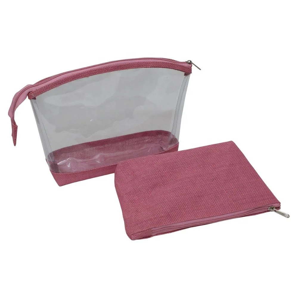 Zip Closure See Through PVC Jute Travel Pouch