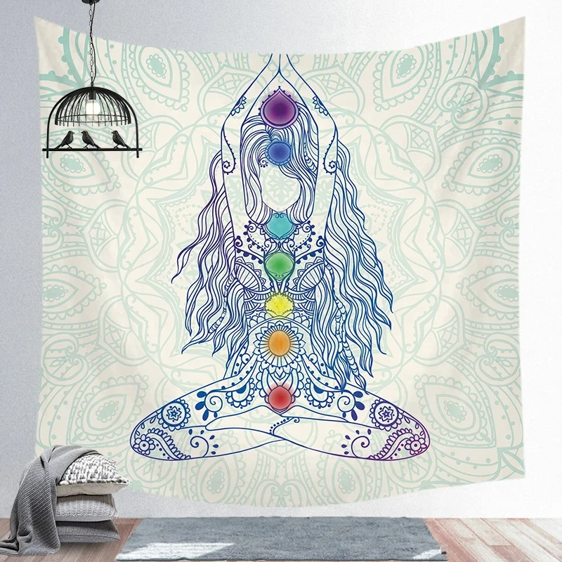  Custom printed oriental psychedelic yoga meditation spiritual wall hanging chakra
