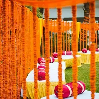 Hot Sale  Artificial Marigold flower garlands 5 ft long- yellow use in parties, celebrations, Indian weddings themed event
