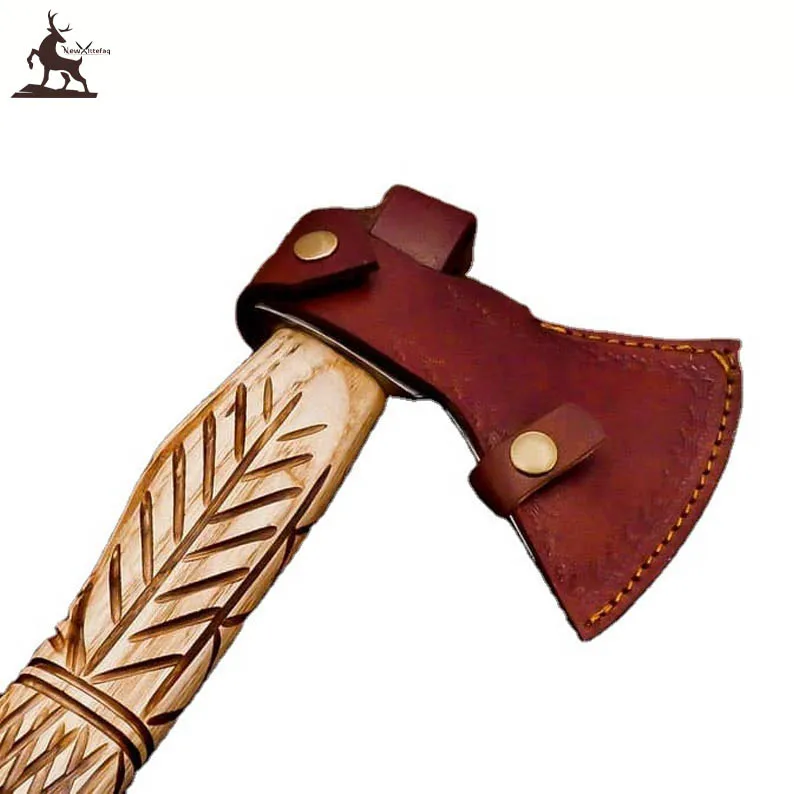wholesale best quality custom Axe Wood Handle Beautiful Twist Pattern With Leather Sheath Axe