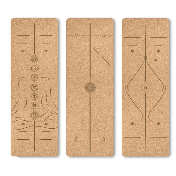Eco Friendly   Image Pattern Custom LogoCork Yoga Mat With Guideline