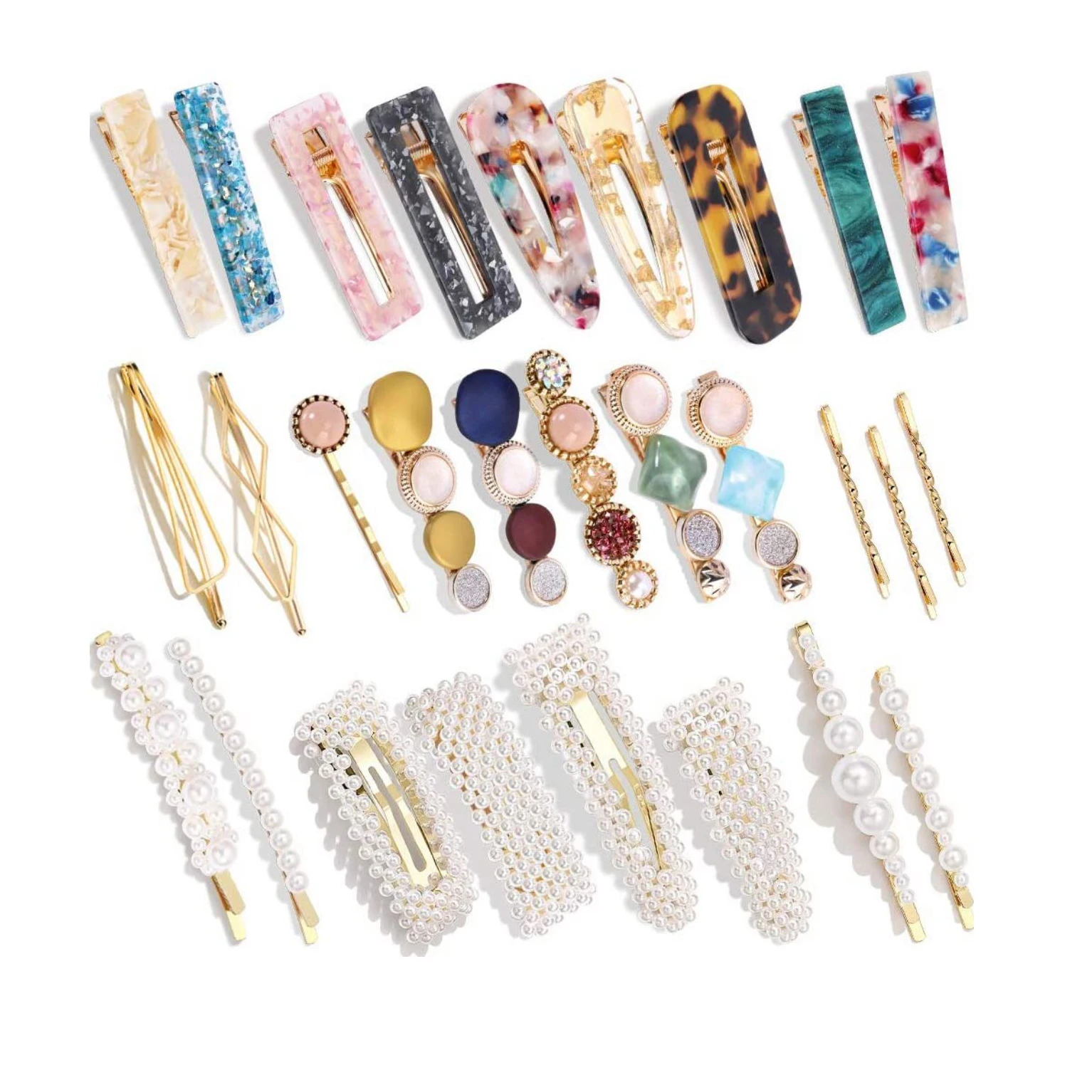 Handmade Hair Barrettes Pearls and Acrylic Resin Hair Clips for women girls hair accessories