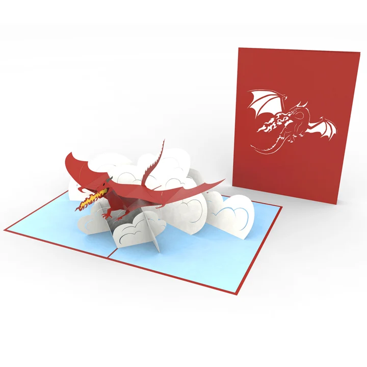 3D выдвижная поздравительная открытка на день рождения с изображением дракона подарки Киригами ручной работы оптовая продажа