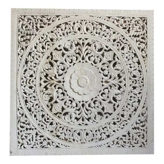 Carved Wooden Bedhead or Wall Panel