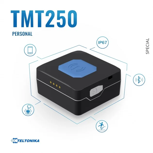 Animal GPS Tracker with large battery and small size, Teltonika TMT250. Waterproof mini gps device ideal for animals
