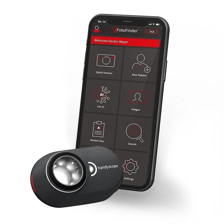 Optical digital device dermatoscope take photo and record video send snapshots to cloud storage, skin test