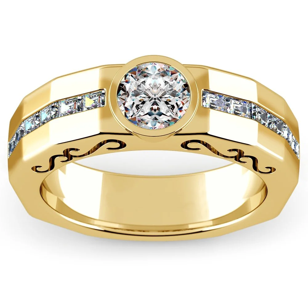 Ritzin Custom Ring Holiday Special Design Ring For Men 14k Solid Yellow Gold 7.5mm Round Brilliant Cut Moissanite Diamond Ring