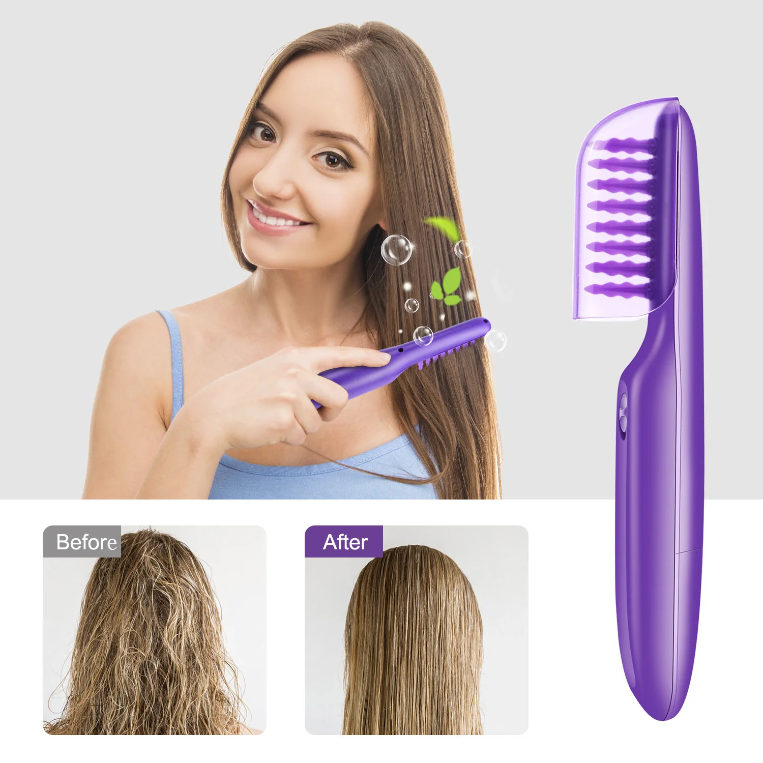Electric Detangling Brush Automated Hair-Detangler - Automatic Hair Detangler Brush Wet Or Dry Use Purple Hair Brush