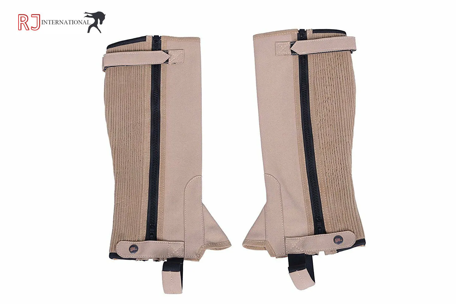 HALF CHAPS HORSE RIDING BLACK AMARA WITH WHITE HI-VIZ STARS NEW- S, M, L and XL By Riaz Jamal Intel