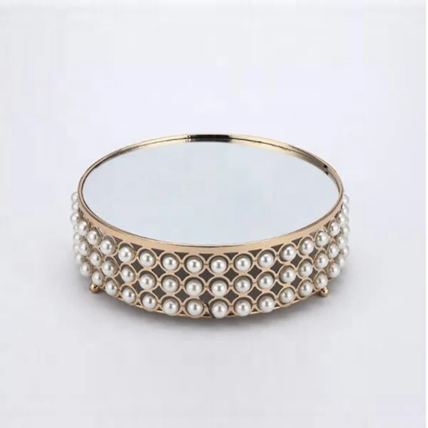 Новый металлический поднос для торта набор из 3 предметов круглая зеркальная подставка с жемчугом оптом