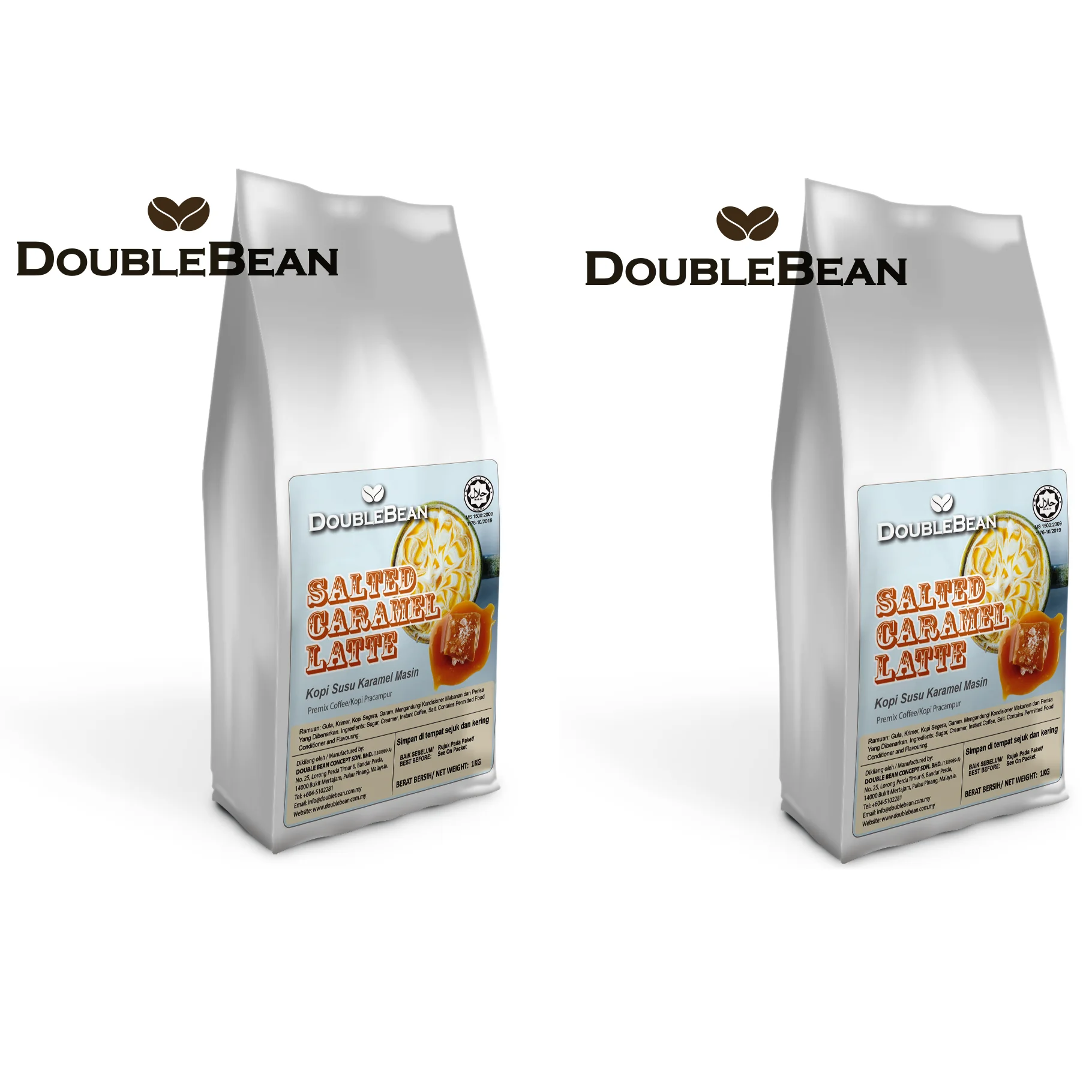 
Salted Caramel Latte 3 in1 Coffee Powder Premix Instant Soluble In Bag Packaging From Malaysia 
