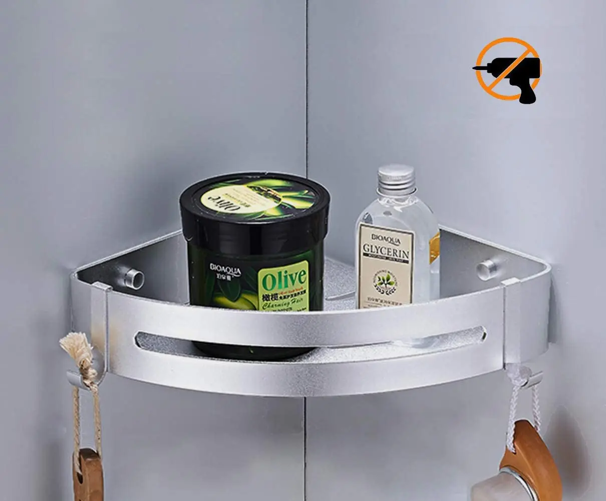 Adhesive Aluminum Wall Mounted Shower Basket Caddy Corner Shelf No Drilling  Shower Organiser