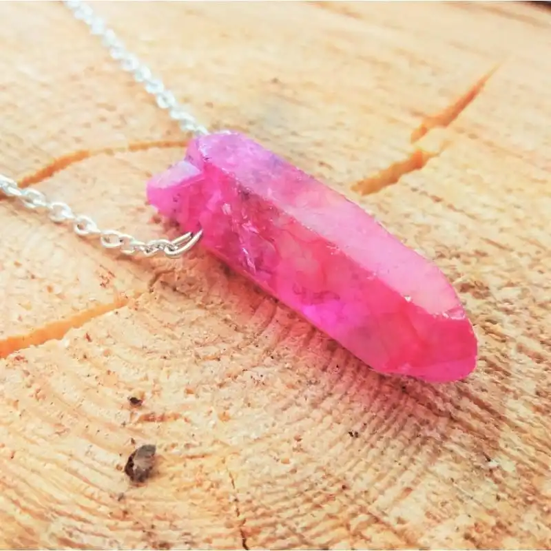 Wholesale Natural Pink Aura Coated Crystal Quartz Natural Point Wire Wrapped Pendant Buy Online From Planet Crystal Export