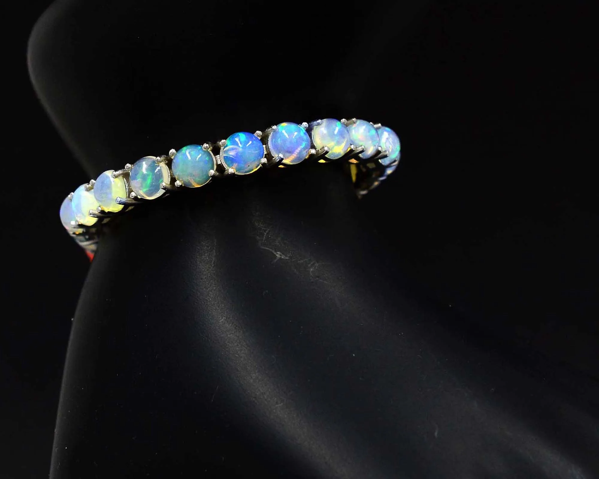 High Quality Opal 6 MM Round Shape Natural Gemstone 925 Sterling Silver Tennis Style Bracelet For Women By Jaipur Wholesaler