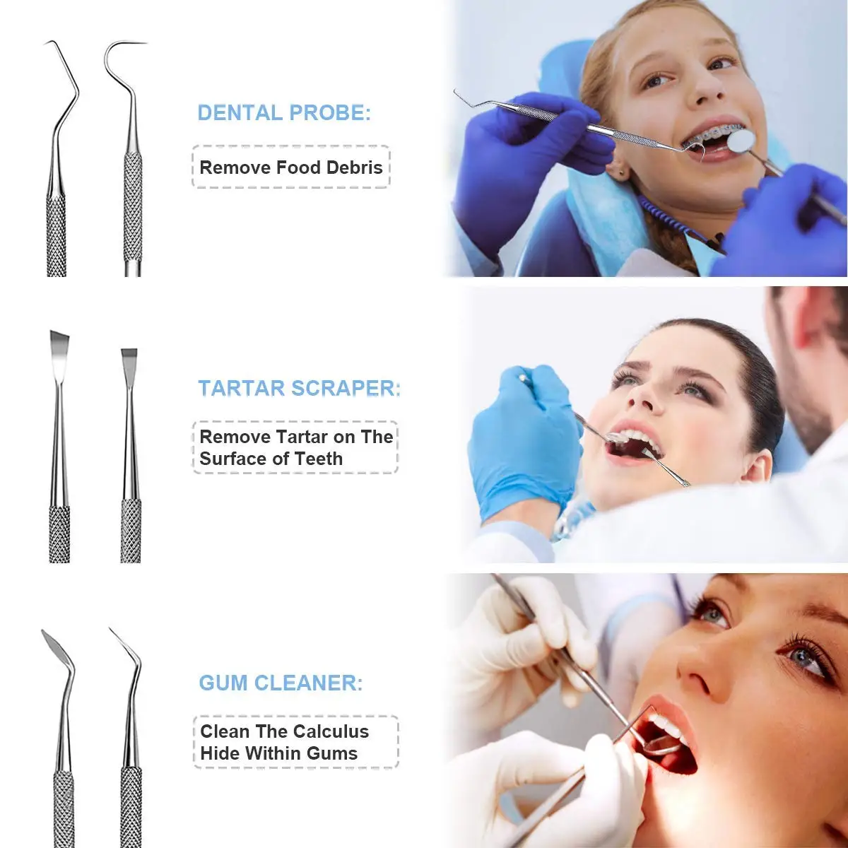 dental tools 6 pack dental picks teeth cleaning oral care kit stainless steel calculus plaque remover hygiene set dental mirror