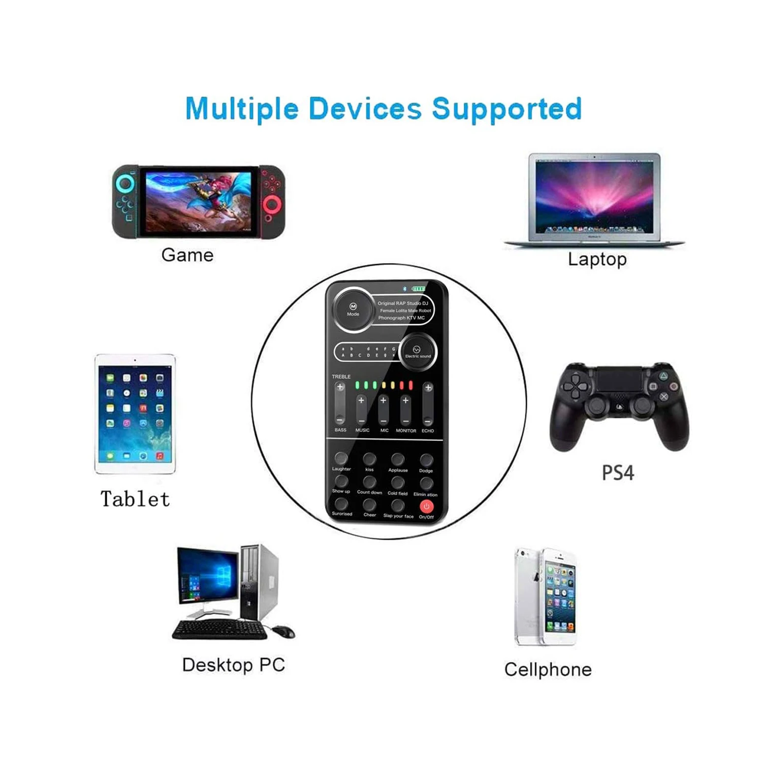 Live Sound Card Microphone kit With Voice Changer Sound Effects Audio Mixer