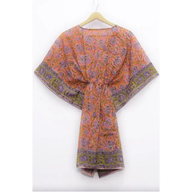 Халат женский с цветочным принтом короткая хлопковая туника-макси пересекающимися рукавами пикантная пляжная одежда для сна