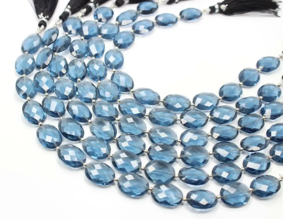 London Blue Quartz Faceted Oval Shape Beads 8 inch Blue Quartz Beads