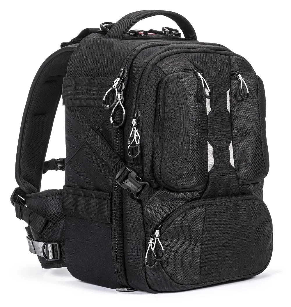 Lightweight Digital Gear Protection PU Coating Nylon Fabric Shockproof Black Camera Bags Backpacks with Large Main Opening