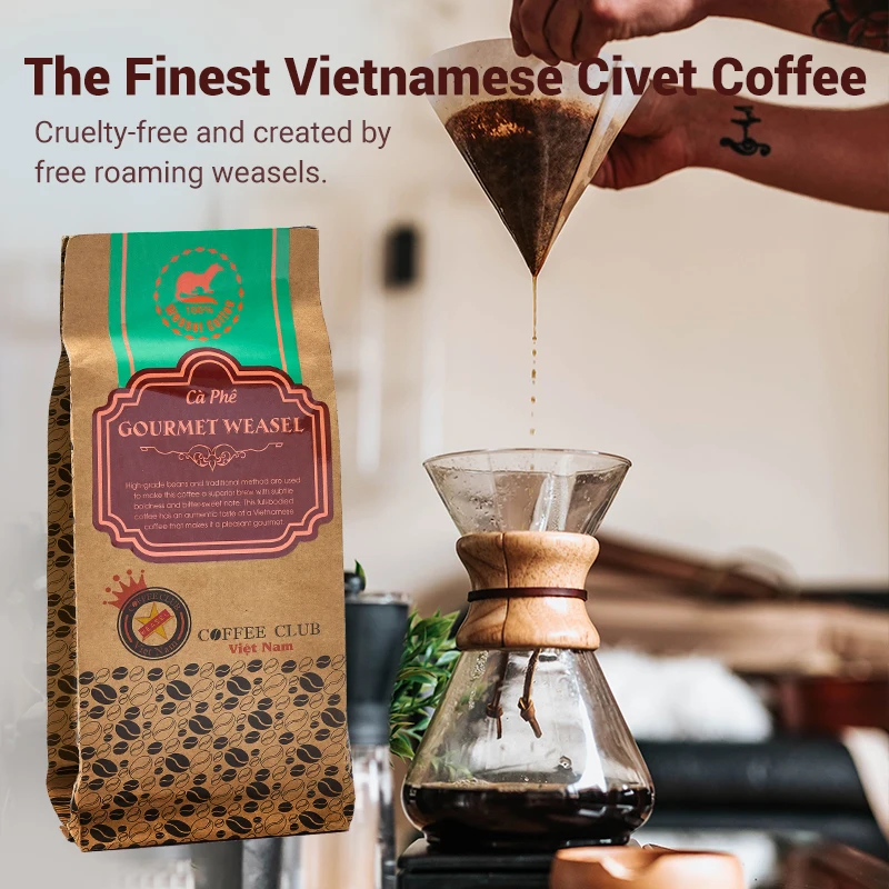 Best Seller Guaranteed Quality Dark Brown Double Roasted Arabica Civet Weasel Ground Coffee 200g Bag From Vietnam in Bulk