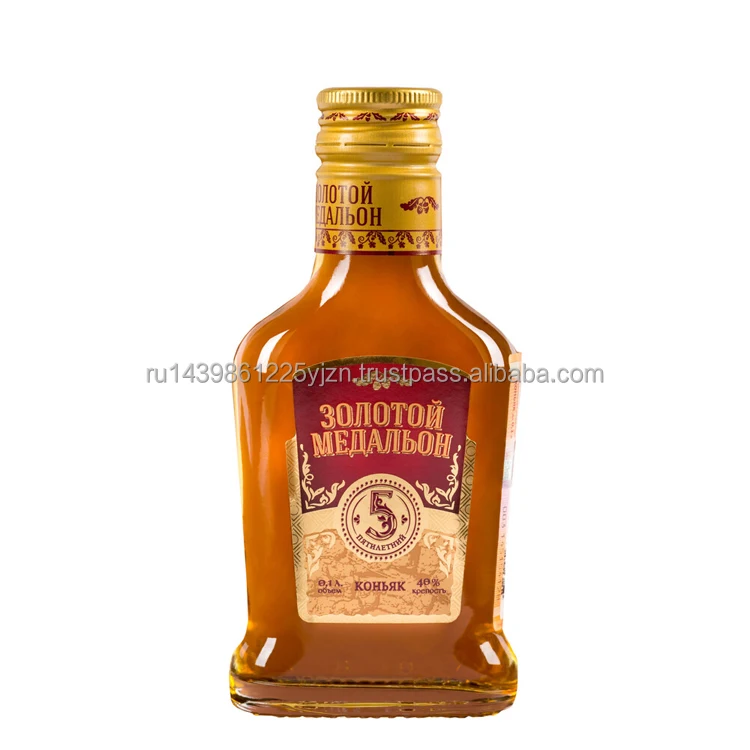 Gold Medallion 5 stars cognac characterized by a delicate pleasant bouquet and soft fruity aroma, cognac bottle