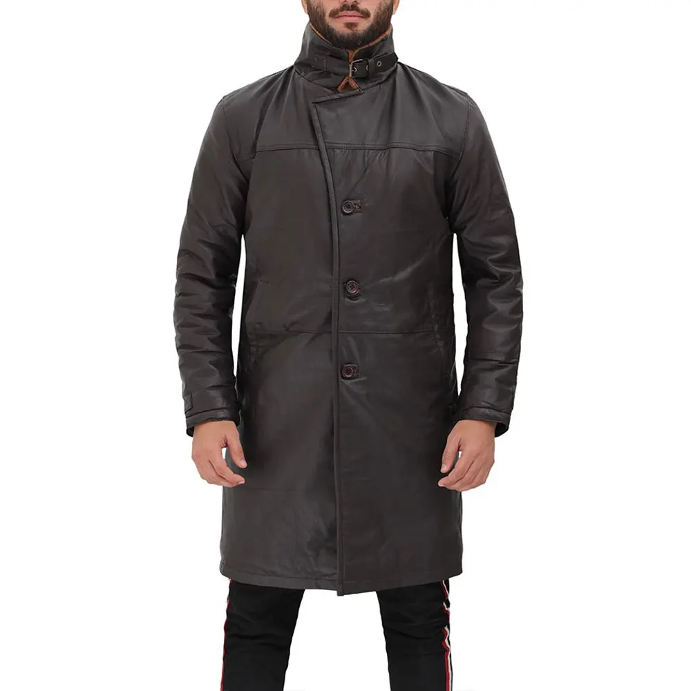 OEM Sheepskin Leather Bomber Jacket with Detachable Hood pure leather long coat for men