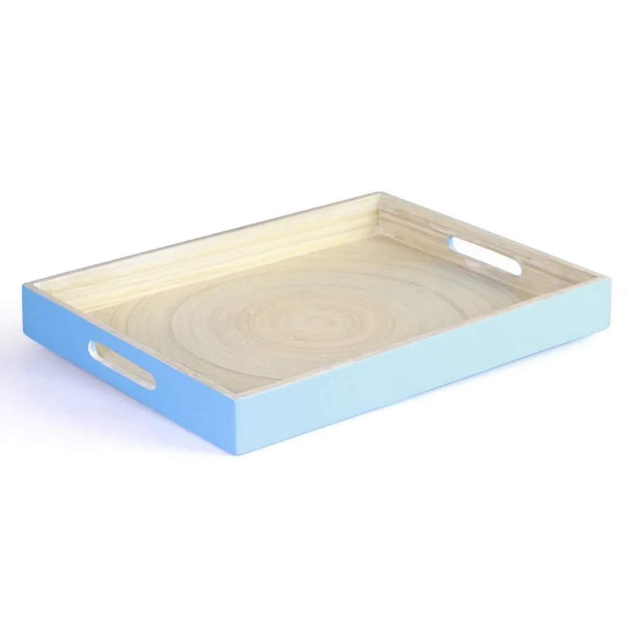 Best choice bamboo serving tray box customized solid color bamboo tray with handle and cover