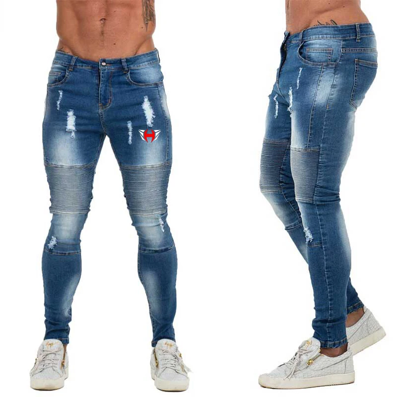 
Skinny Distressed Elastic Waist Jeans Pant Slim Fit Ripped Mens Jeans Big and Tall Stretch Blue Jeans for Men 