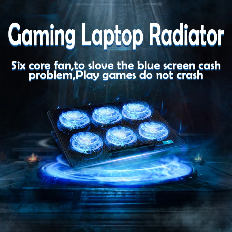 Gaming Laptop Cooler Adjustable with 6 Fans Notebook Stand Dual USB Ports Cooling Pad for Laptop