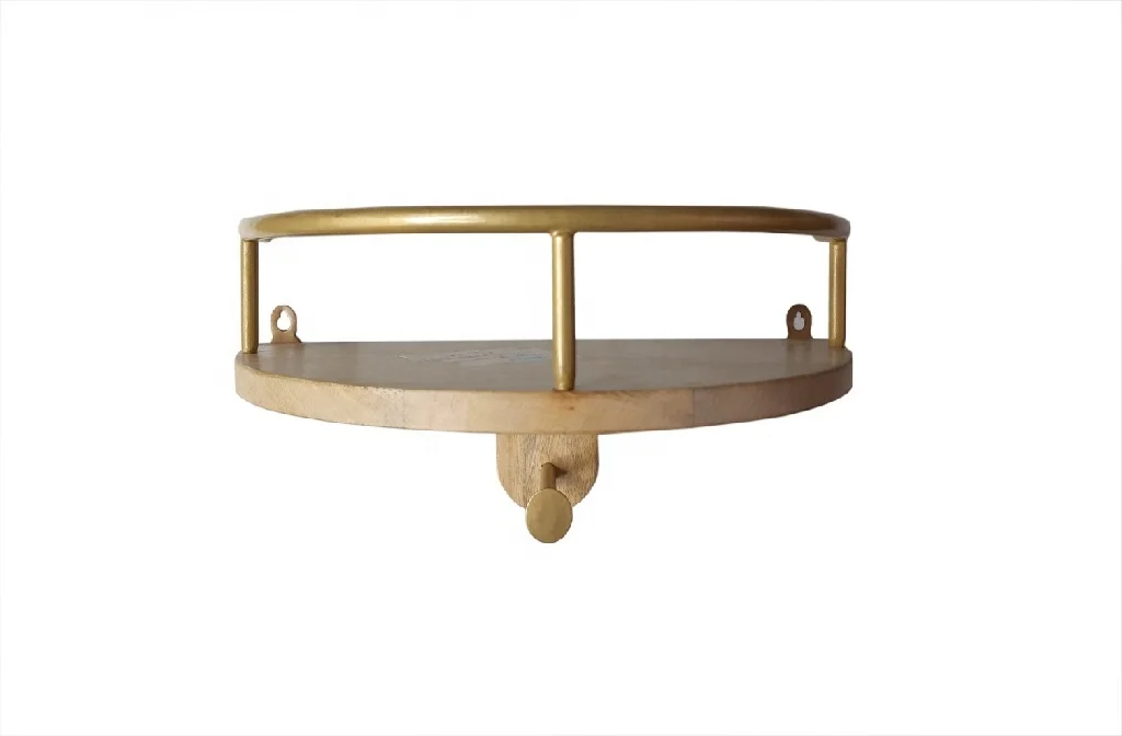 Best Seller Wall Decorative Iron & Wood Shelve Gold And Natural Colour American Style Rack For Storage Handmade