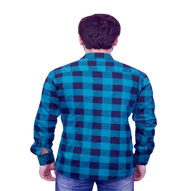 Mens Dress Shirt Soft 100% Cotton Smart Casual Slim-fit Plaid Shirt Checked Shirt with Patch Pocket