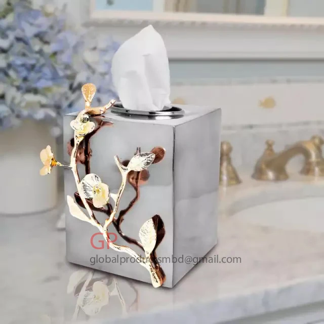 decorative golden leaf tissue box