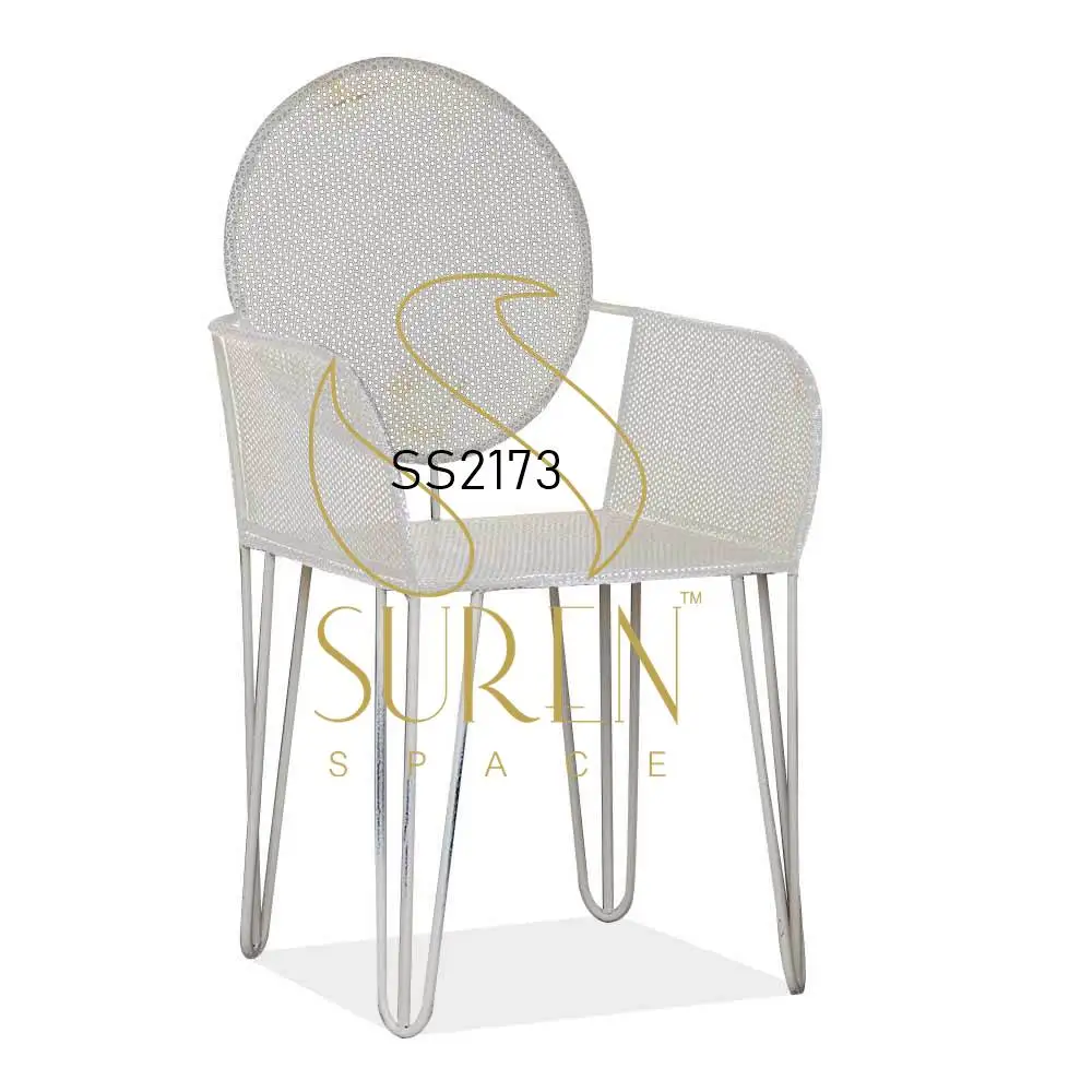 Mesh Work Metal Garden Chair White Wash Powder Coating Patio Chair