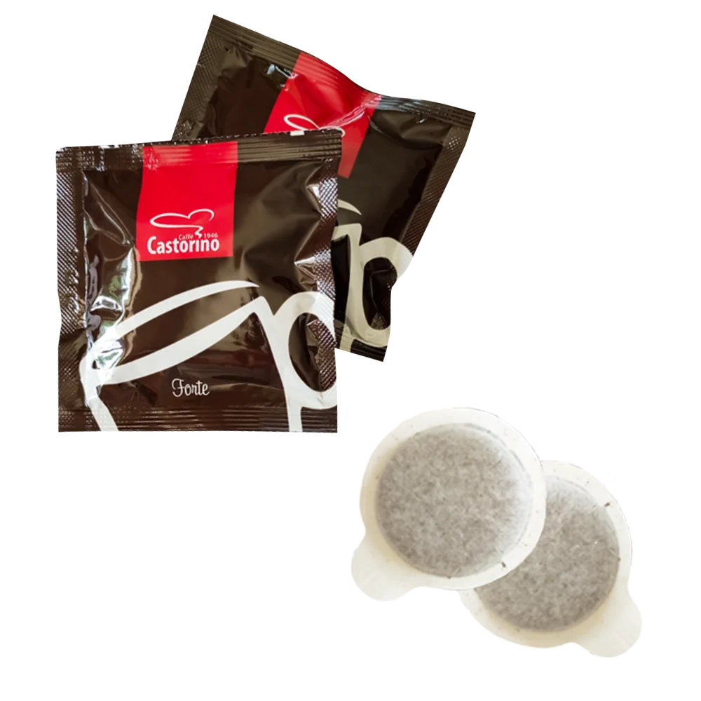 Premium Quality Castorino Italian Coffee 100% Compostable Pods FORTE 50 pz for home / HO.RE.CA