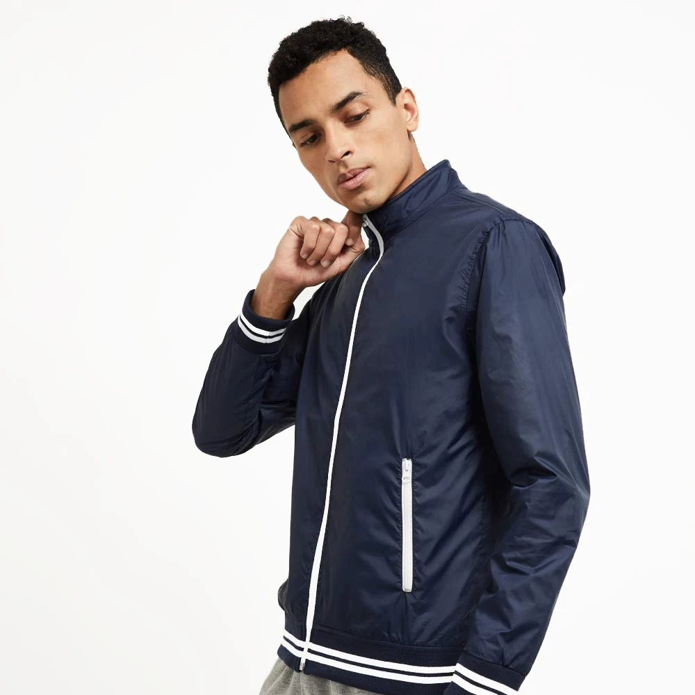 
Мужская одежда модные куртки-бомберы синий цвет боди с белой молнией 