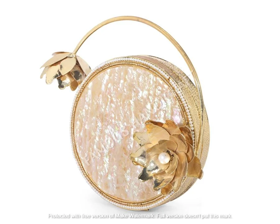 Mother of Pearl round handcrafted, handmade, designer luxury handbag,