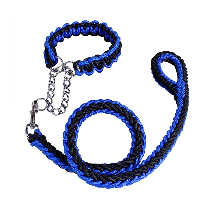 Custom logo training heavy duty rope braided dog collar and leash set