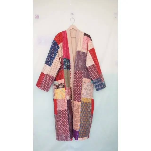 Хлопковое стеганое платье Kantha кимоно пляжная одежда хлопковый банный халат ручной строчки