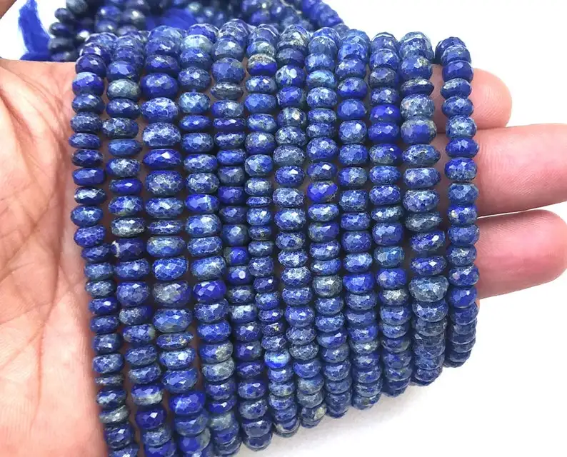 Natural Blue Lapis Lazuli Gemstone Faceted Rondelle Beads Wholesale Price Making Jewelry Maufracture