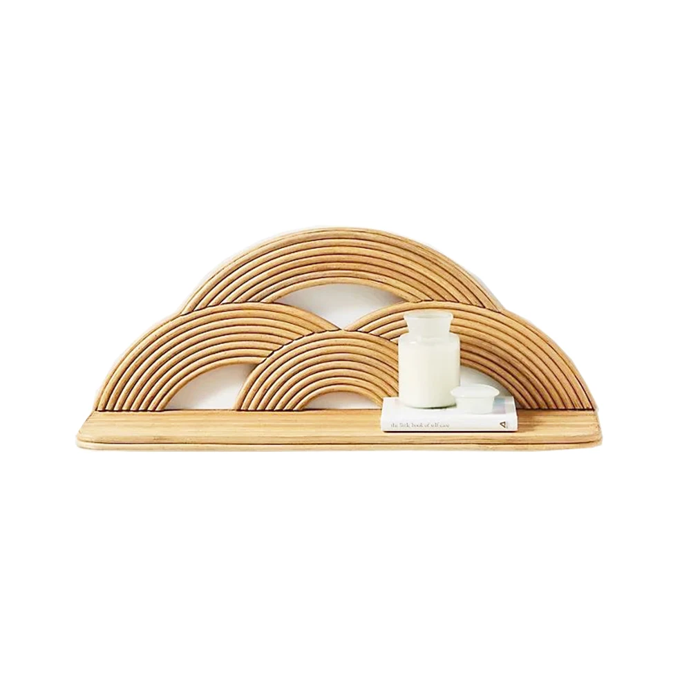 Hot selling golden rattan shelf for home decoraton natural rattan wall hanging for livingroom bedroom Direct Manufacturer & Expo