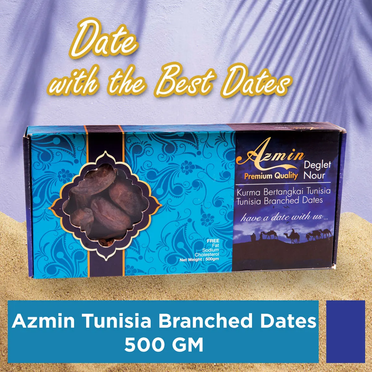 Azmin Tunisia Branched Natural Sweet Deglet Nour Dates With Weight 500g Shelf Life 2 years