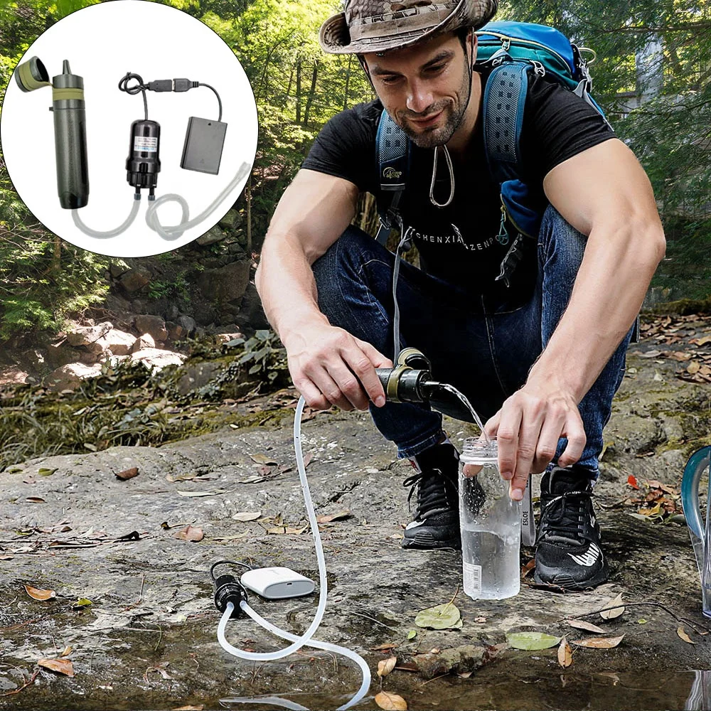 camping equipment mountain climbing water filter with small USB pump