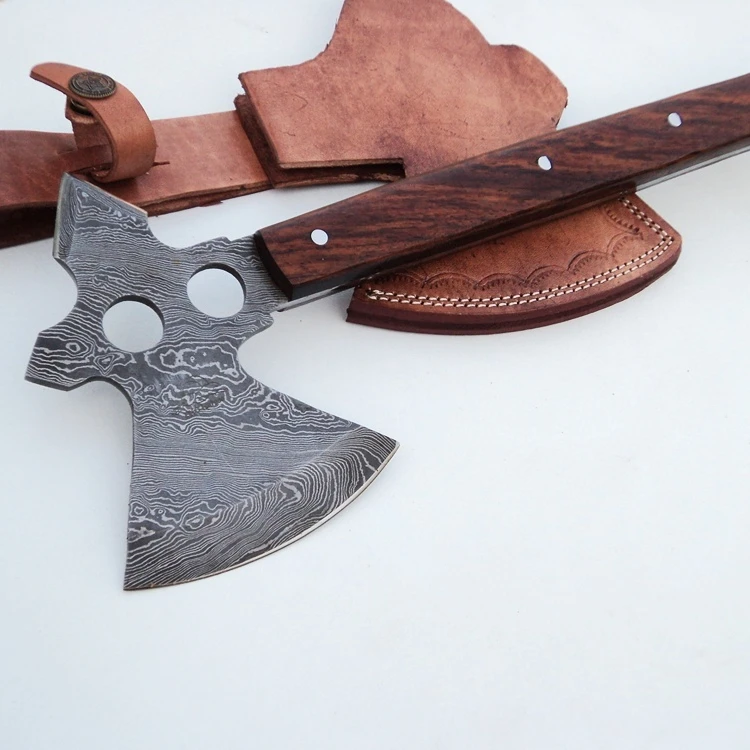 
CUSTOM HAND MADE DESIGN DAMASCUS LOVELY AXE WITH ROSE WOOD HANDLE WITH SHEATH 