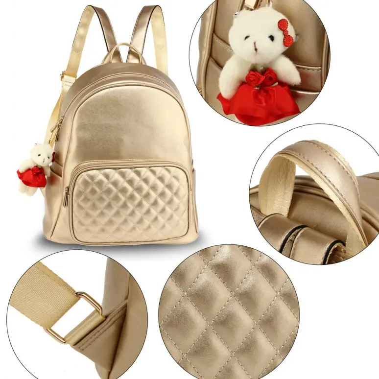 
Gold Backpack Rucksack With Bag Charm stylish backpack has a lined and spacious interior 