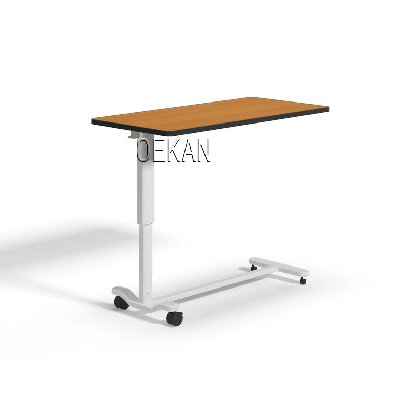 Hospital Height Adjustable Wooden Mobile Overbed Table Medical Patient Dinning Bedside Table