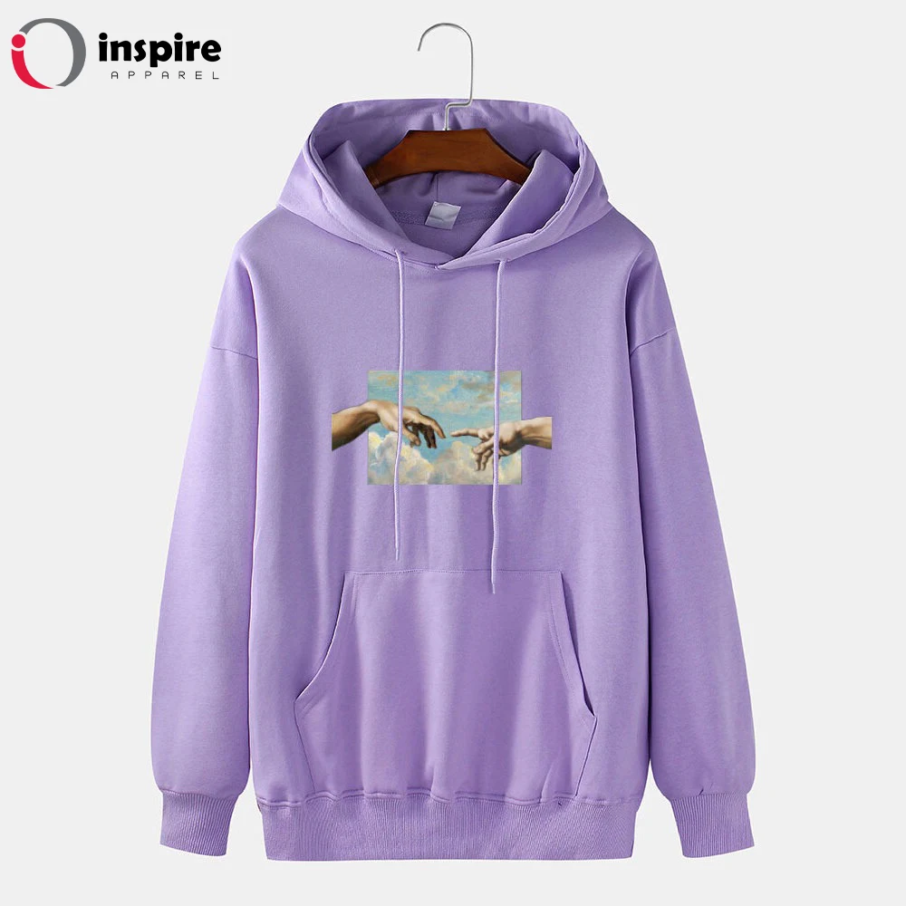 
Mens Touch Hand Graphic Print 100% Cotton Solid Casual Pullover Hoodie 