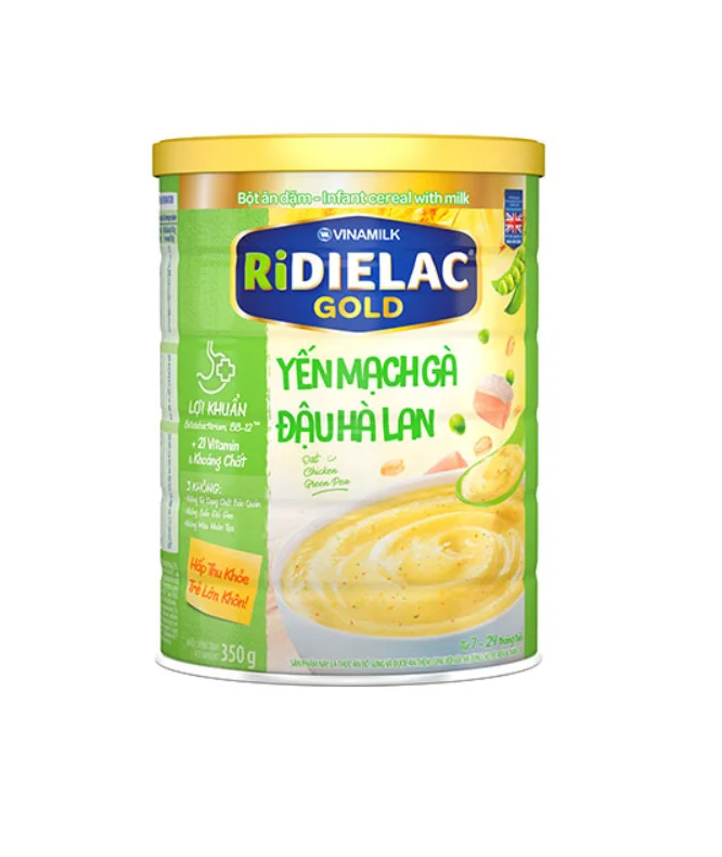 Хлопья для младенцев, детское питание, молочный молоток, золотой овсяный орех Ridielac, аромат курицы и зеленого гороха, упаковка 350 г в оловянной банке x 24 банка